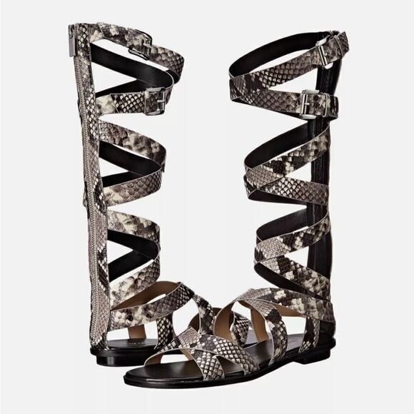 MICHAEL Michael Kors Darby Leather Snake Printed Tall Gladiator Sandals Size 8M - Picture 1 of 16
